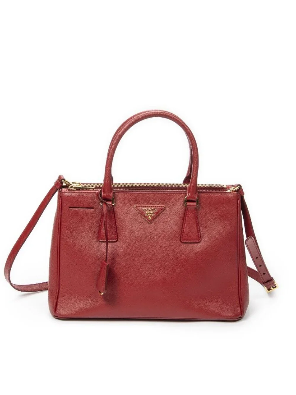 Prada Large Double Zip Galleria Tote Red Saffiano Leather